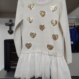 Flapdoodles Cream Dress with Gold Heart Accents